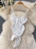 Backless Sexy Camis Rompers Women Strapless Inside Wear White Thin Fashion 2023 Summer Mesh Perspective Slim