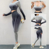 Seamless Sport Set 3PCS Fitness Sports Suits Gym Bra Long Sleeve Crop Top Shirts High Waist Running Leggings Workout