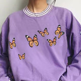 Women Hoodies Purple 2020 Autumn Round Neck Young Girls Female Printed Clothes Loose Cute Women Pullover Sweatershirts