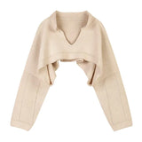 Apricot Brief Big Size Short Knitting Sweater Loose Fit V-Neck Long Sleeve Women Pullovers New Fashion Spring 2022