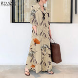 Elegant Printed Shirt Dress Women's Autumn Sundress ZANZEA Casual Long Sleeve Maxi Vestido Female Lapel Button