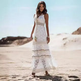 Summer Temperament Bohemian Long Dress Burst Women's Lace Splicing Big Swinging