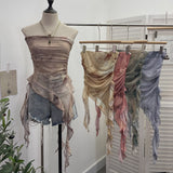 Dyed Lotus Leaf Edge Mesh Shaft Irregular Ribbon Thin Belt Wrapped Bra Vest Top