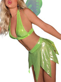 Women Fairy Costume Dresses Shiny Deep V-neck Tube Tops Mini Forest Princess Skirts Cosplay Clubwear with Wings Party-Outfit