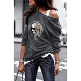 Yskkt Women's Pullover Sweatshirt Heart Printed Long Sleeve One Shoulder Tops Autumn Winter Sweat Shirts Woman Casual