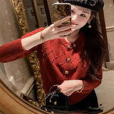 Chic Advanced Sense Small Fragrant Style Knitted Cardigan Girl Autumn And Winter Loose Socialite Chic Short Blouse-Outfit