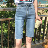 2023 Women's Denim Shorts Summer Bodycon Biker High Waisted Short Pants Woman Streetwear Knee Length Jean Shorts