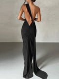 Vintage Backless Pleated Slim Fit Sleeveless Maxi
