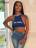 Spring Summer Streetwear White Bodycon Crop Tops Women 2022 Backless Halter Crop Top Women O Neck Bandage Fashion