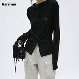Yamamoto Style Black Shirt Dark Aesthetic Gothic Blouse Grunge Japanese Emo Alt Clothes Pleated Design Goth Shirt