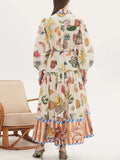 Hit Color Dresses For Women Lapel Lantern Sleeve High Waist Patchwork Single Breasted Folds Temperament Dress
