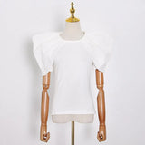 Casual Women T Shirt O Neck Short Sleeve Patchwork Ruffles Loose Elegant T-shirts Female Fashion Clothes 2022