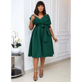 Women's Sexy Deep V-Neck Sexy A-Word African Dress Evening