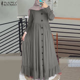 Casual Solid Puff Sleeve Ladies Kaftan Sundress ZANZEA Vintage Chiffon Dress Women 2023 Spring Ruffle Maxi Vestidos 703-0-Outfit