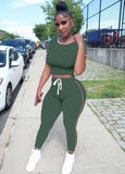 Tight Fitting Crop Top and Pants Casual Two Piece