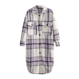Vintage Plaid Long Woolen Coat Women Long Sleeve Pockets Overcoat Female Turn Down Collar Loose Outerwear Coats