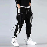 Fashion Brand Overalls Men's Personality Ribbons And Feet Korean Version Of The Trend Loose Street Hip-Hop Harlan Pants-Outfit