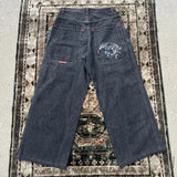 New High Street Hiphop Hip Hop Brand Printed Jeans Men's Straight Baggy Wide-Legged Pants-Outfit