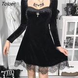 Cross Sexy Purple Dress Vintage Velvet A Line Lolita Dress Aesthetic Gothic High Waist Ladies Club Party