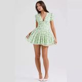 French Sweet Mashed Flower Bubble Sleeve Dress Summer Ballet Dopamine Wearing Waist Babes A