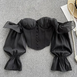 Solid Sexy Women Summer Blouse 2022 Y2K Korean Style Lantern Sleeves Temperament Ladies Elegant Slim Backless