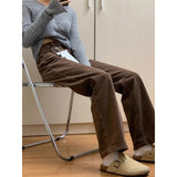 Wicked Broad Leg Pants Women Autumn And Winter Plus Velvet Narrow Version Of Straight Trousers Retro High-Rise Thin