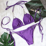 Toloer Bikini 2023 New Sexy Metal Accessories Rhinestone Women's Split Swimsuit Plain Strap