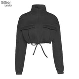 Sisterlinda Mesh Plaid Y2K Bubble Puffer Jackets Women Trend Zip Pocket Crop Outerwears Spring Fall Slim Drawstring Female