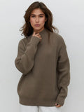 Women Turtleneck Knitted Sweater Casual Loose Long Sleeve Solid Pullover Top Autumn Winter Warm Simple Oversized Lady
