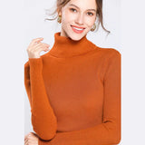 WOTWOY Ribbed Knitted Turtleneck Sweater Women Autumn Winter Slim Fit Basic Pullover Female Long Sleeve Black White