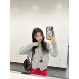 Gray Round Collar Small Fragrant Knitted Top Woman 2025 Spring Small Man Super Fire Single Special Coat