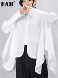 Women Pleated Big Size Irregular Blouse New Lapel Long Sleeve Loose Fit Shirt Fashion Tide Spring Autumn 2023