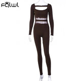 Fall Streetwear Black Bodycon Jumpsuit Women Long Sleeve Hollow Out One Piece Outfits For Rompers Women Jumpsuits