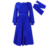 Women's Clothing 2025 Spring New Long-Sleeved Round Tie With Solid A-Dress