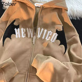 Fun Anime Devil Horn Gothic Zip Up Hoodie Jacket Men Women Oversized Sweatshirt Kawaii Clothes Winter Loose Casual