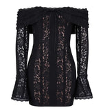 Wind Dress Woman 2025 Spring New Shoulder Lace Lace With High-End Feel Long-Sleeved Bagged Hip