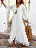 White Long Dress 2022 Celmia Bohemian Puff Sleeve Sexy V Neck Ruffled Maxi Dresses Casual Loose Button Solid Party