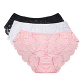 3pcs/Pack! Mid Waist Lace Panties Women Plus Size Ultra Thin Briefs XL to XXXXL Solid Underwear