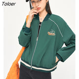 Women Baseball Jackets Uniform 2022 Autumn Long Sleeve Loose Coats Bear Embroidery Jacket Elegant Vintage