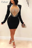 Rhinestone Pearl Mesh Glam Dresses Sexy Evening Party Wear Women Clothing 2023 Fashion Club Bodycon Dress