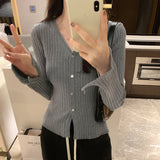 Button Long-Sleeved Sweater Autumn And Winter Korean Style Slim Cardigan Women's New Bottomed Sweater-Outfit