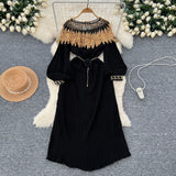 Retro Court Style Heavyweight Embroidered Long Hundred Folds Bubble Bubble Sleeve Dress Female 100