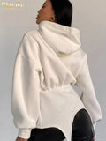 Winter Bodycon White Hoodies Women Fashion Long Sleeve Hooded Sweatshirts Casual Irregular Pullover Tops Female