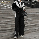 Casual Loose Women'S Tracksuit Winter Elastic Waist Pants Set Fashion Patchwork Shirts Two Piece Sets Womens