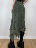vintage asymmetrical midi skirt with floral pattern and