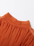 TWOTWINSTYLE Ruched Mini Dress For Women Round Neck Lantern Sleeve High Waist Solid Minimalist Dresses Female Clothes Spring