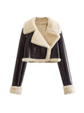 Women Fashion Lapel Lambswool Coat Double Sided Short Jacket Autumn Winter elegant Female Fleece Warm Thick Chic