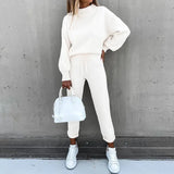 Set Turtleneck Casual Solid Color Urban Leisure Trousers Pocket Two-piece