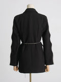 Toloer Spring New Fashion Temperament Hollow Out Design Sense Water Diamond Sleeve Pearl Belt Show Thin Suit Jacket Female-Outfit