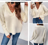 V-Neck Turndown Collar Regular Pullover